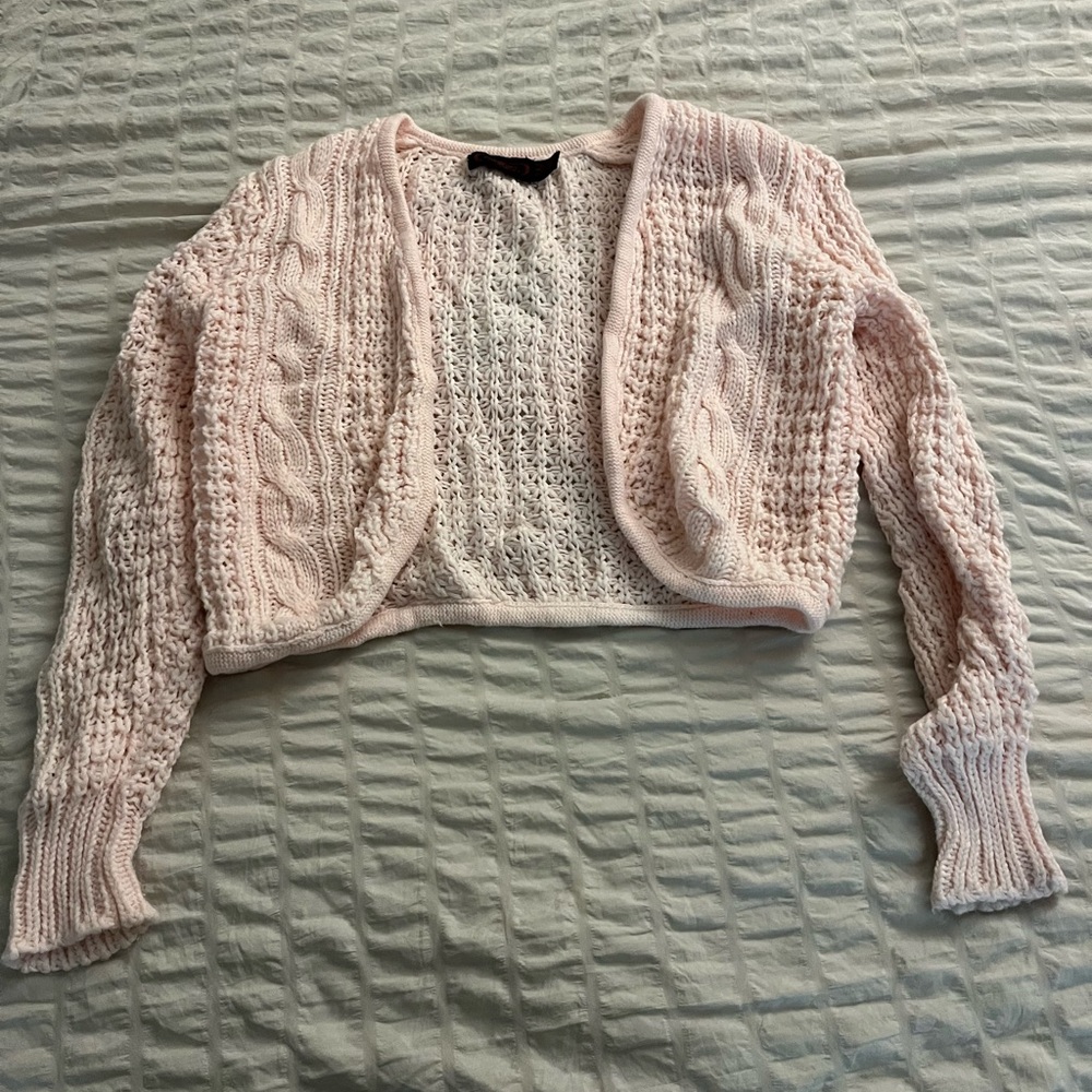 Ballet Core Pink Cable Knit Cropped Sweater